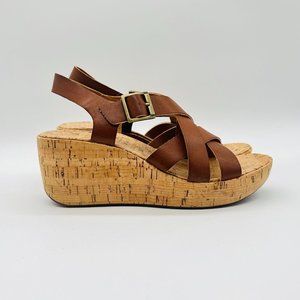 Kork Ease Sandals Womens 8 Brown Cork Wedge Ankle Strap Comfort Korks Shoes